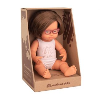 Miniland Doll - Anatomically Correct Baby - Caucasian Girl with Down Syndrome and Glasses 38cm