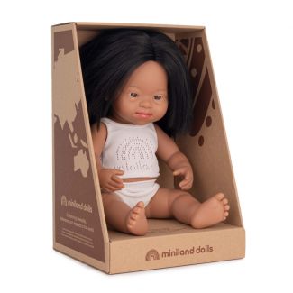Miniland Dolls - Anatomically Correct Baby Latino Girl with Down syndrome, 38 cm Boxed