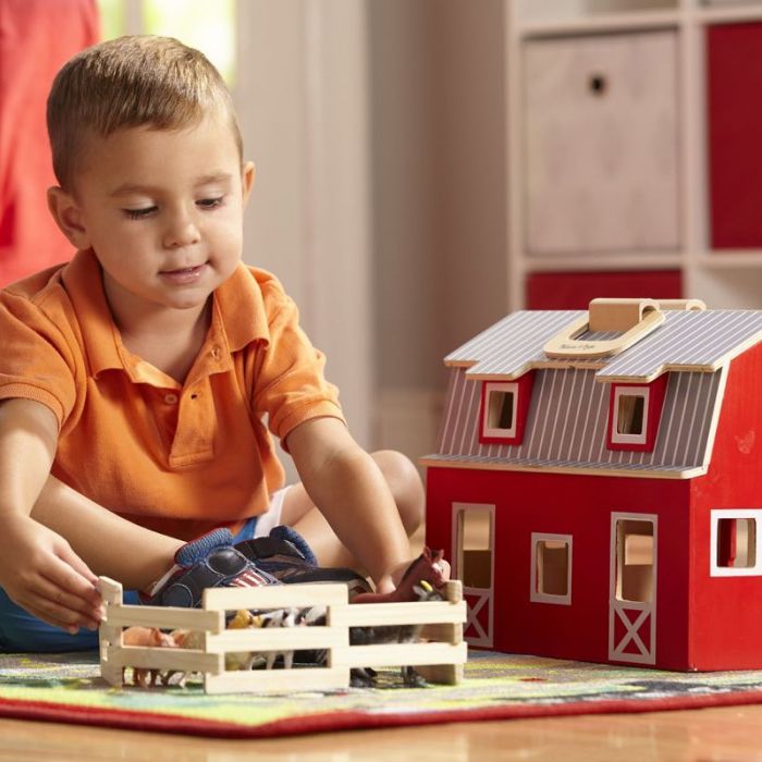 Melissa Doug Fold Go Wooden Barn Knock On Wood Toys