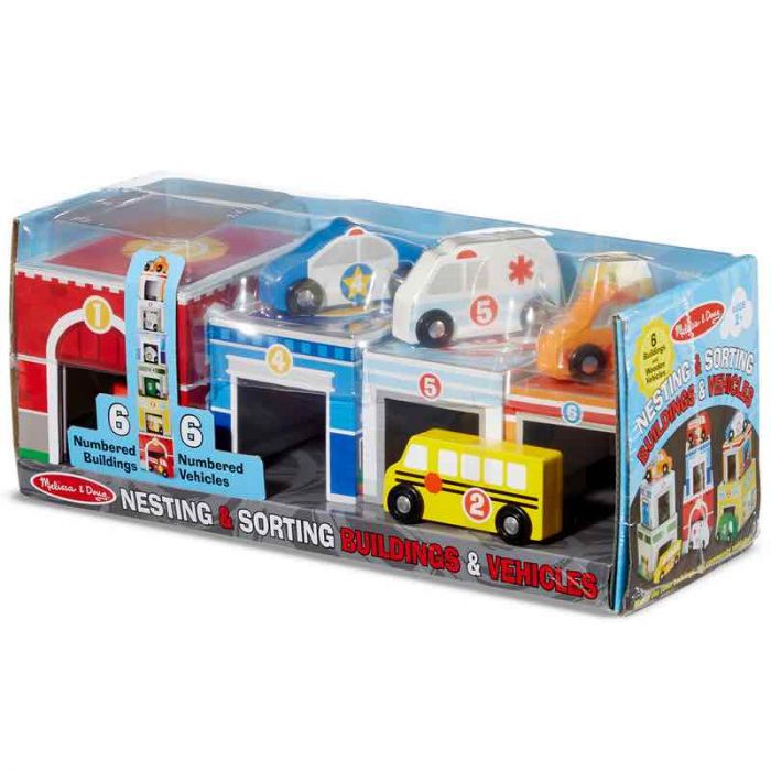 Melissa Doug Nesting Sorting Buildings Vehicles I educational I counting I role play I vehicles