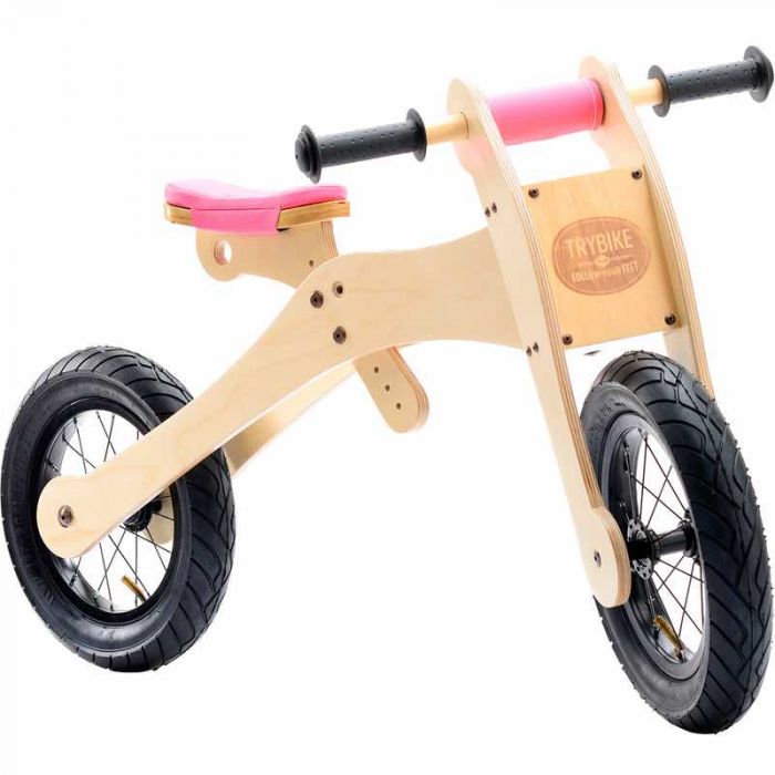 TRYBIKE 4 in 1 Trike and Balance Bike Pink Trim Knock On Wood Toys