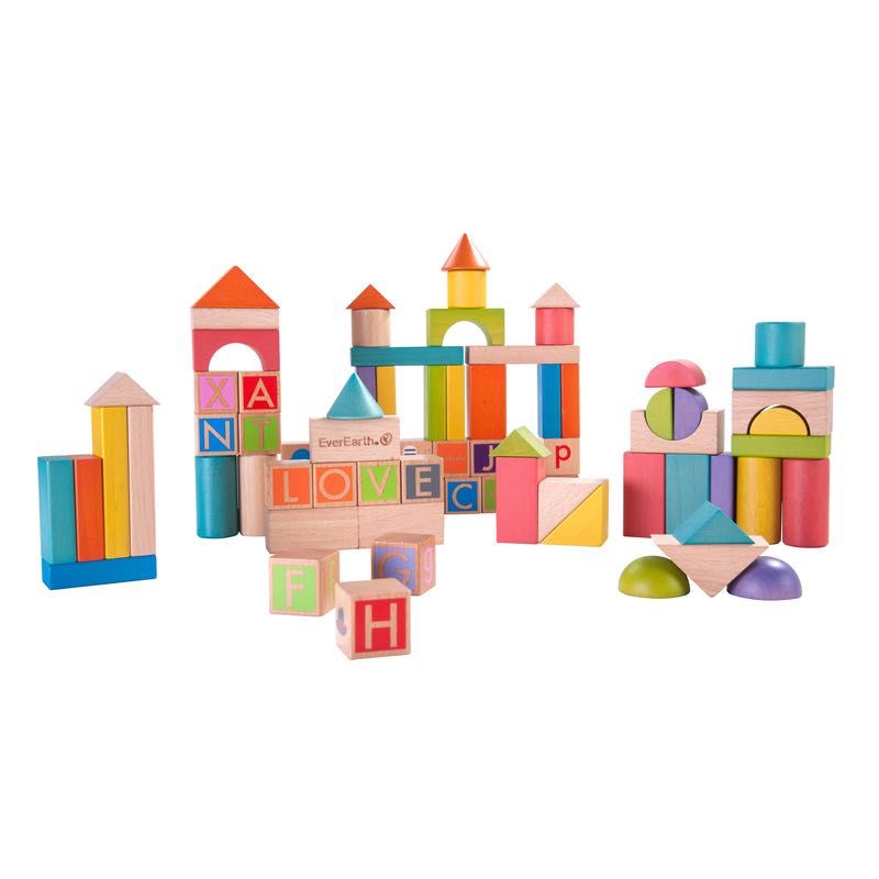 EverEarth Build & Learn Block Set 80pc Building Blocks Coloured