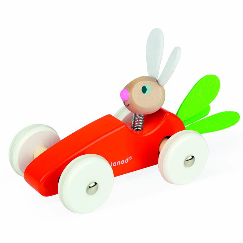 Carrot Car by Janod Rabbit Car Wooden Carrot Car Bunny Racing Car