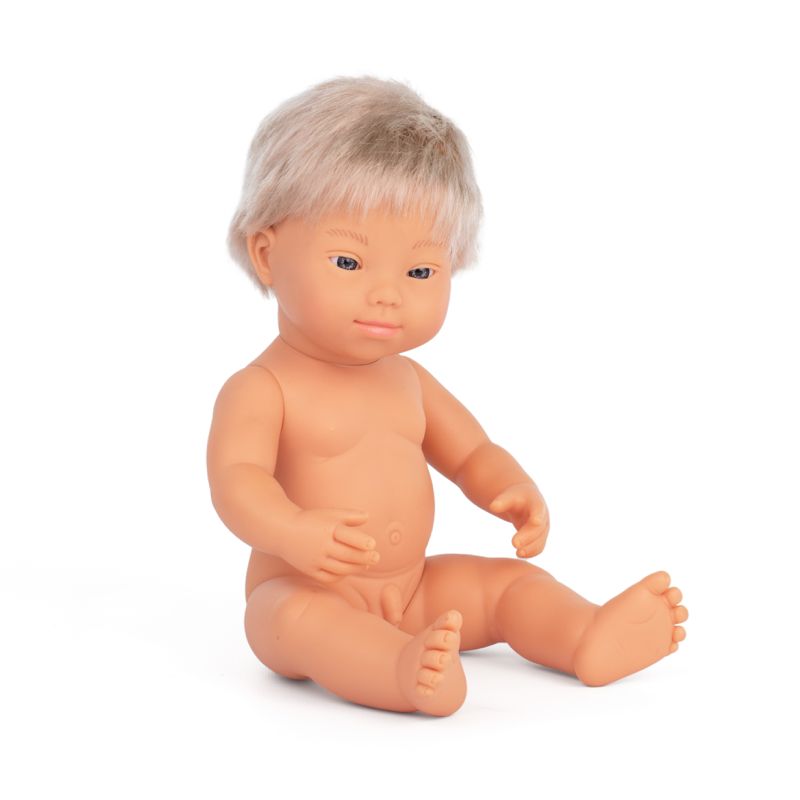 Miniland Dolls Anatomically Correct Baby Caucasian Blond Boy with Down syndrome, 38 cm 31233