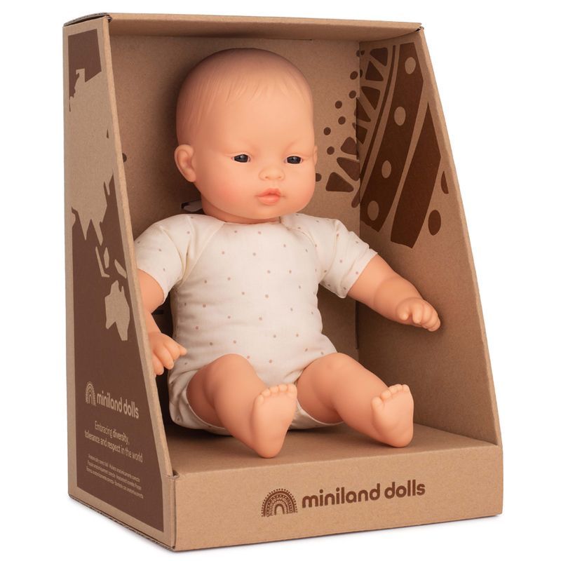 Miniland Dolls: Aziatische pop 32 cm met zacht lichaam. Levering in