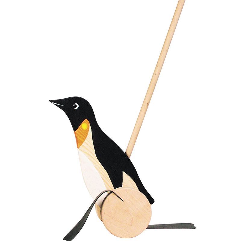 Penguin Push Along by Goki Wooden Push Along Toy Penguin Push Along